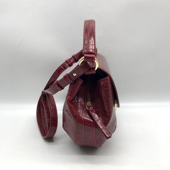 Emporio Armani Burgundy Croc Embossed Leather Crossbody Bag - Picture 4 of 10